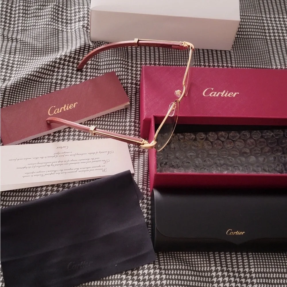 Cartier Gold and Brown Metal Eyeglasses - Picture 2 of 11